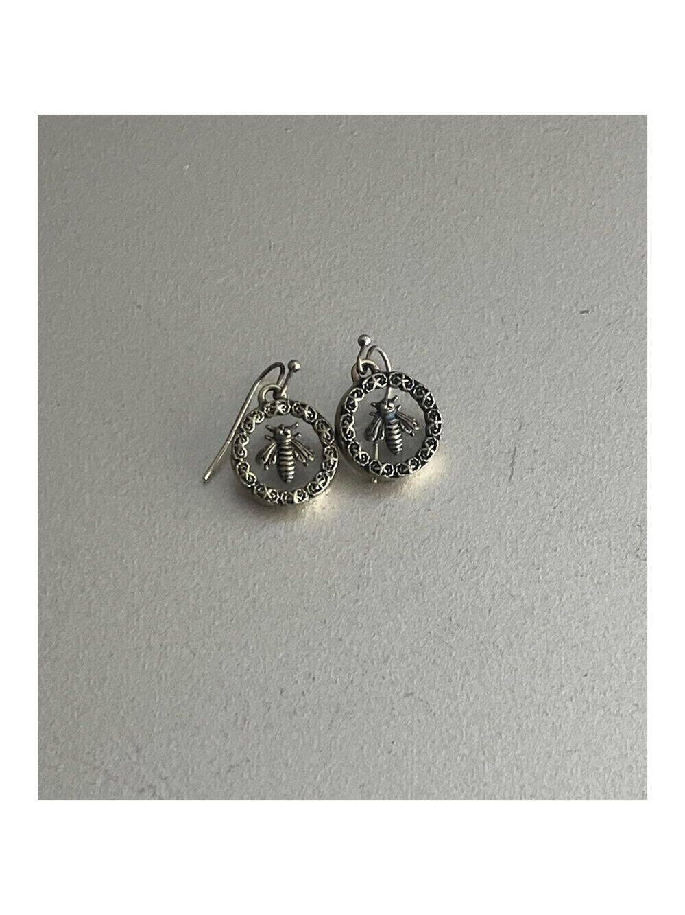 Antique Goldtone Round Floating Bee Dangle Earrings